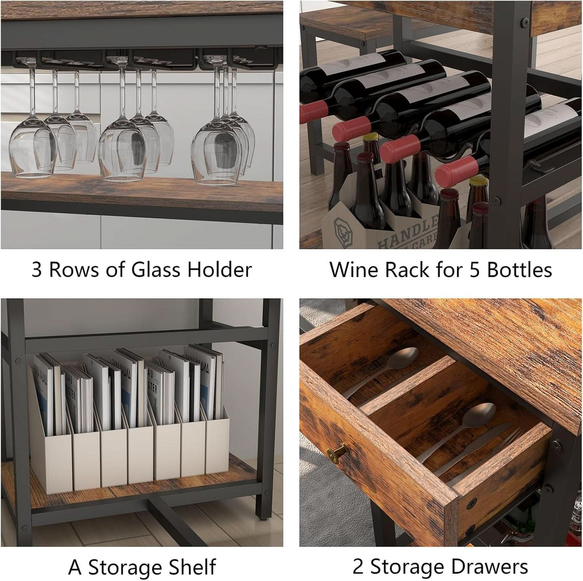 Rustic Dining Table Set For 4 To 6 With Storage Drawer