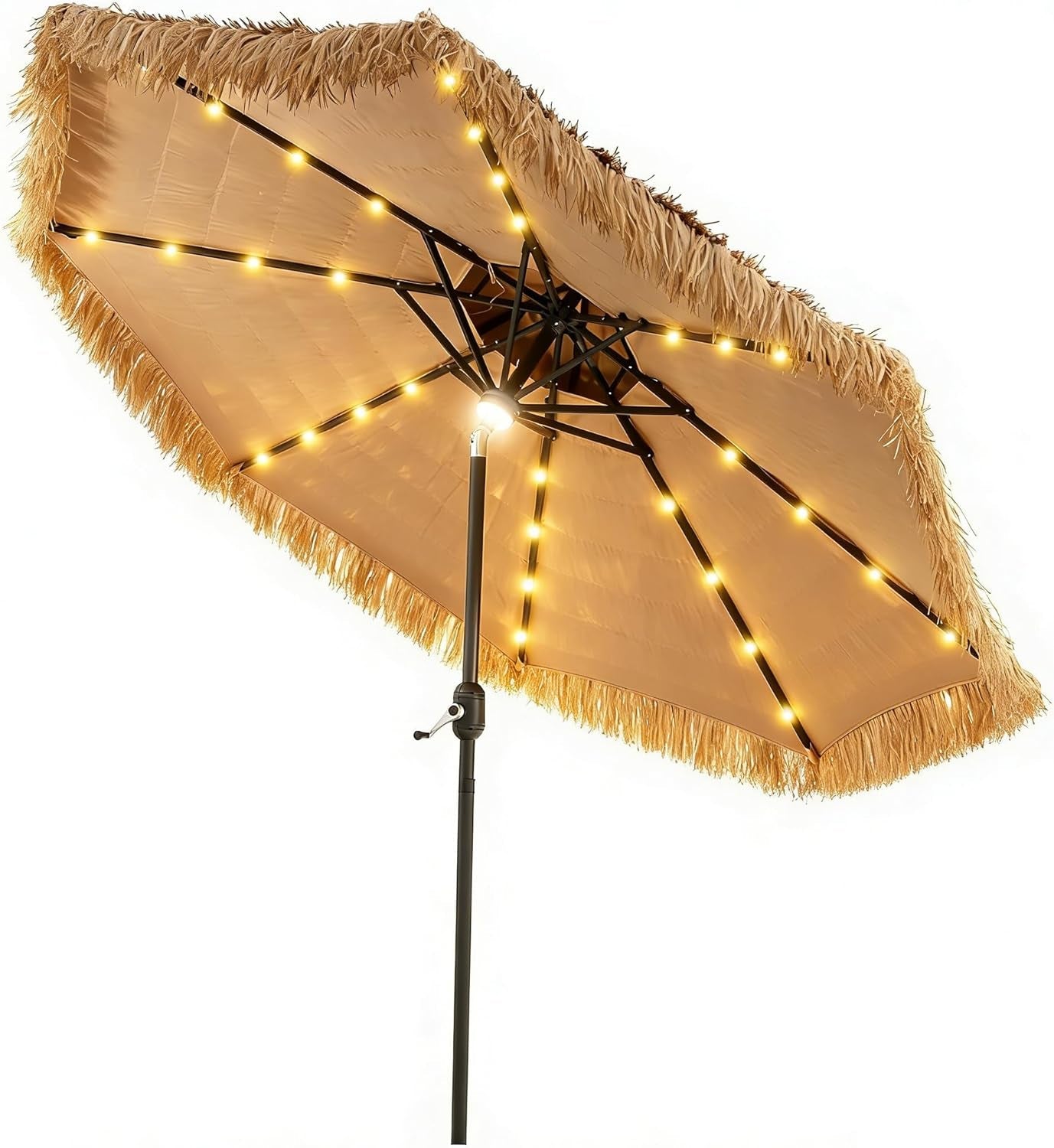 9Ft Thatched Patio Umbrella With Solar Illumination
