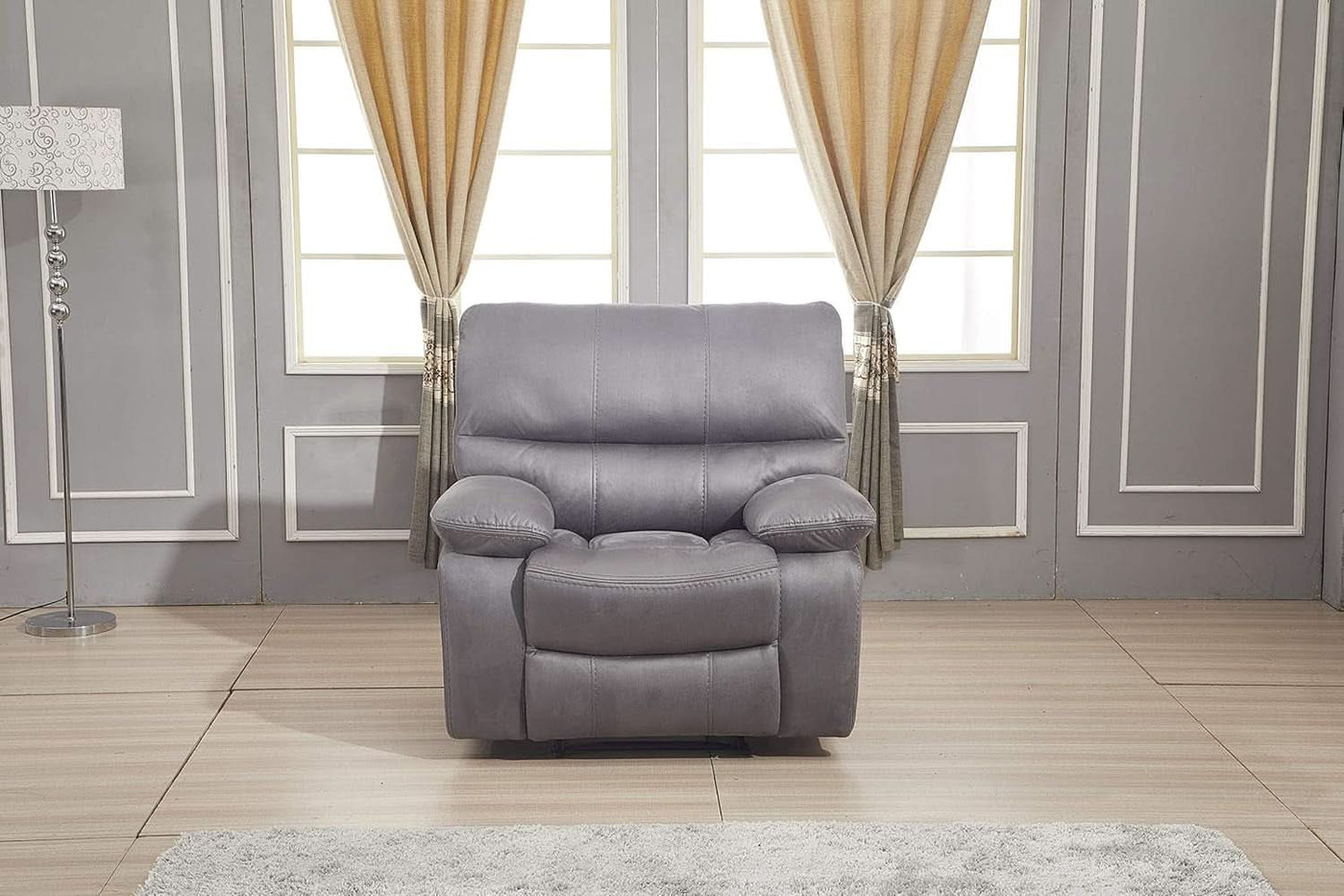 Microfiber Reclining Sofa Set Grey Living Room 8007