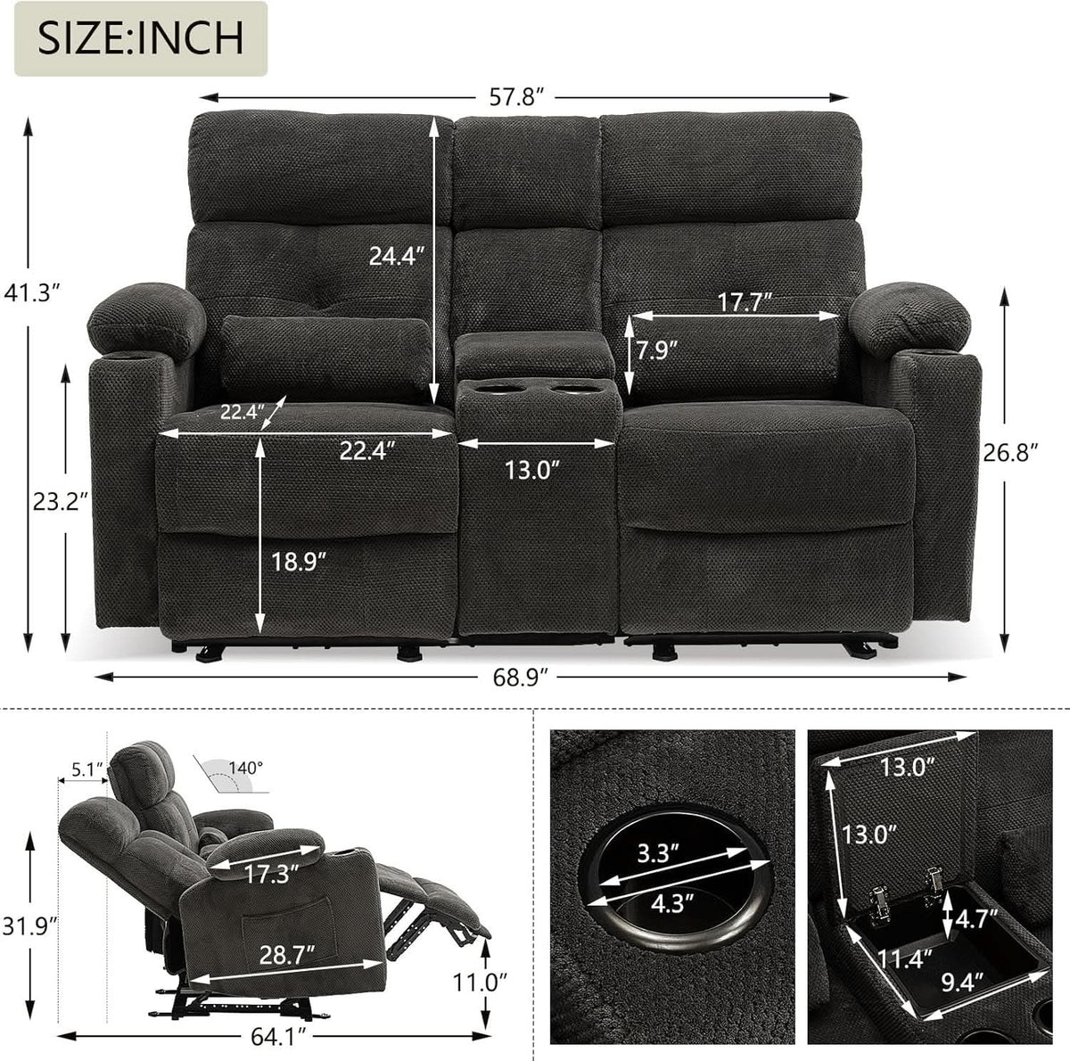 Power Reclining Loveseat With Console Heated Massage