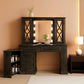 Brown Makeup Vanity With Illuminated Mirror Armoire