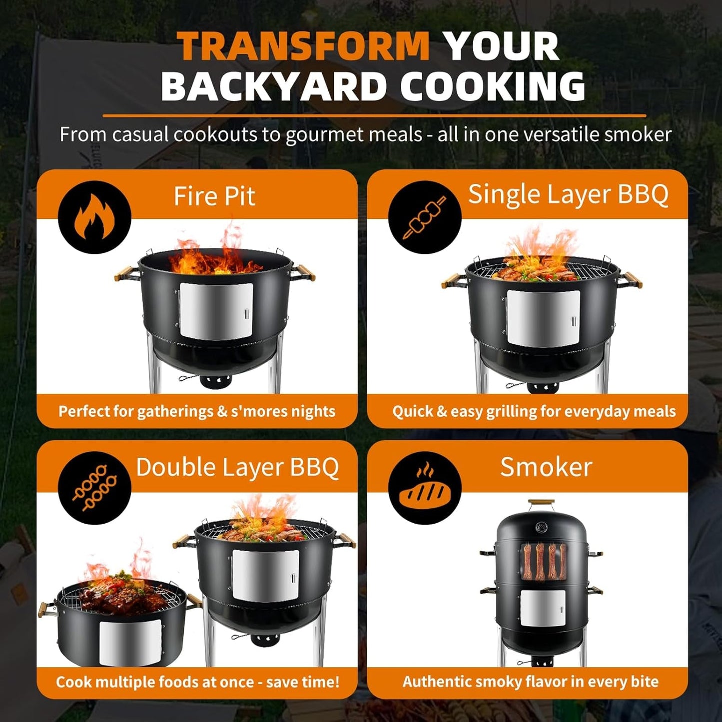 Vertical Charcoal Smoker Grill 20.5 Inches Outdoor