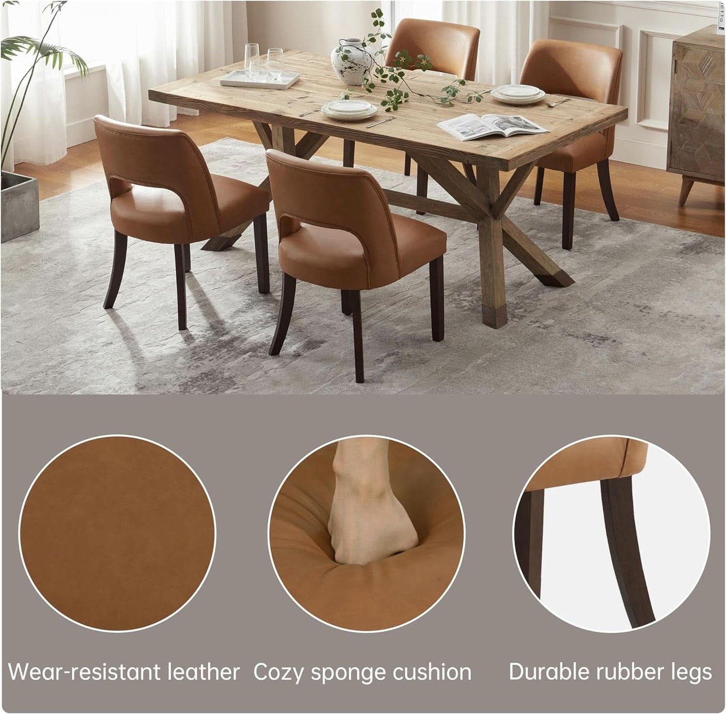 Brown Faux Leather Dining Chair Set Of 2 Upholstered