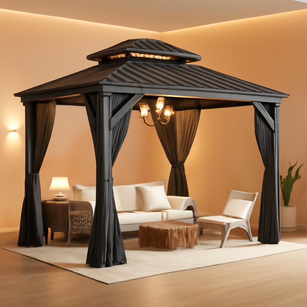 9.5X9.5Ft Outdoor Hardtop Gazebo Ventilated Roof Aluminum
