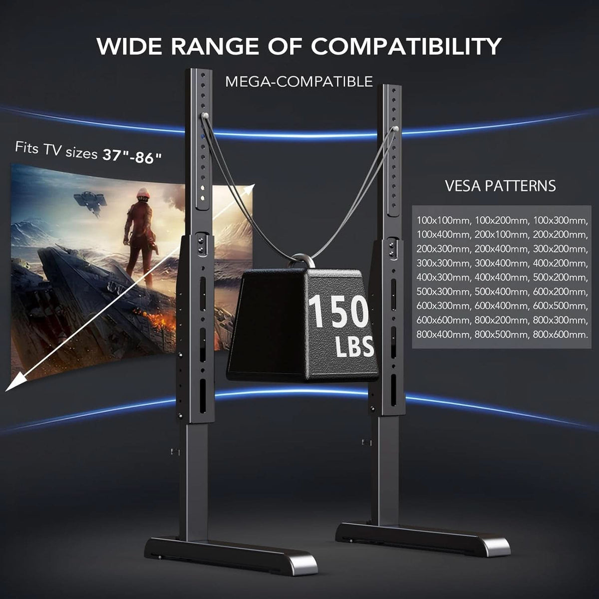 Tabletop TV Stand Black Height Adjustable Universal