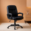 Black PU Mid-Back Office Chair Height Adjustable Ergonomic-0