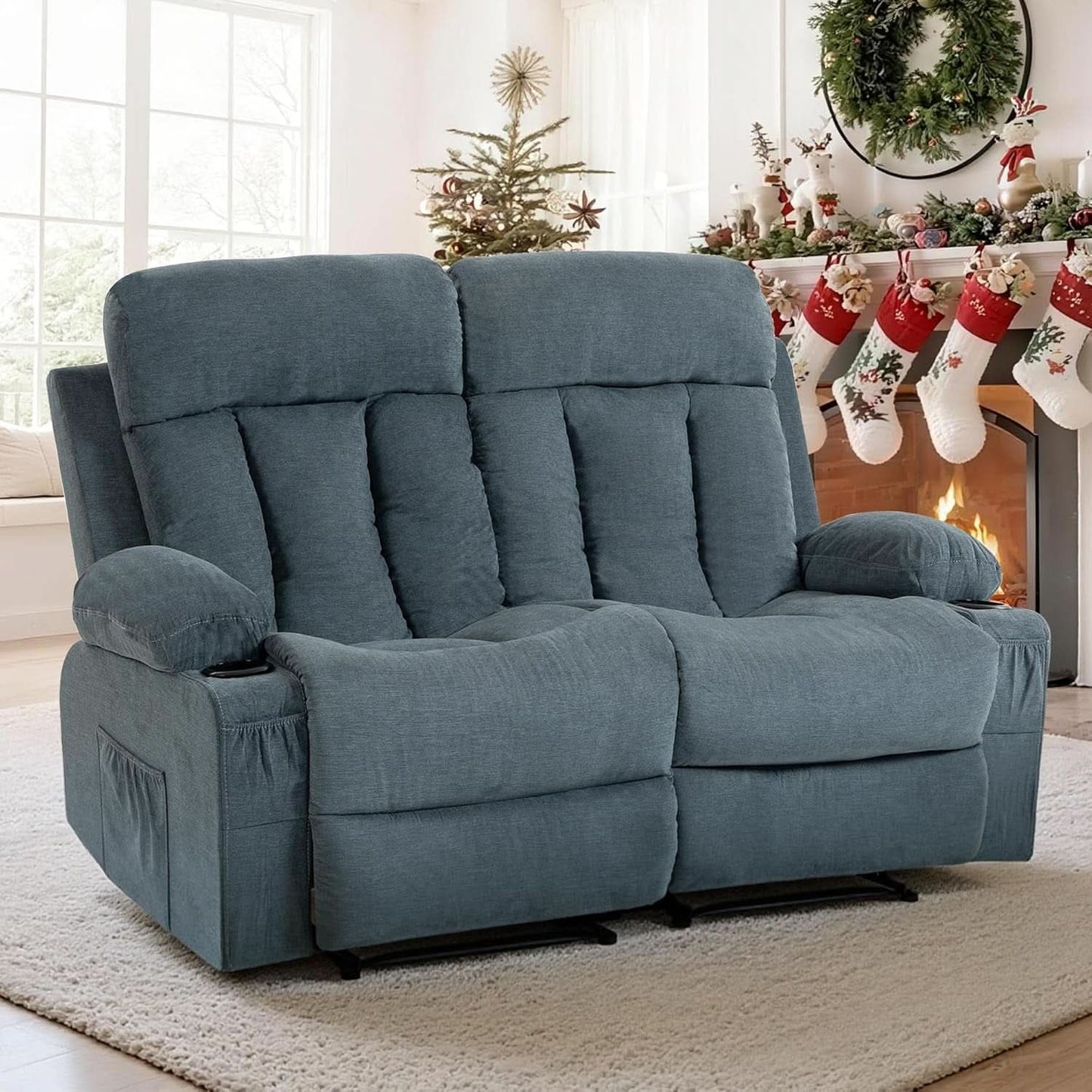 Blue Ultra Plush Reclining Loveseat With Cupholders