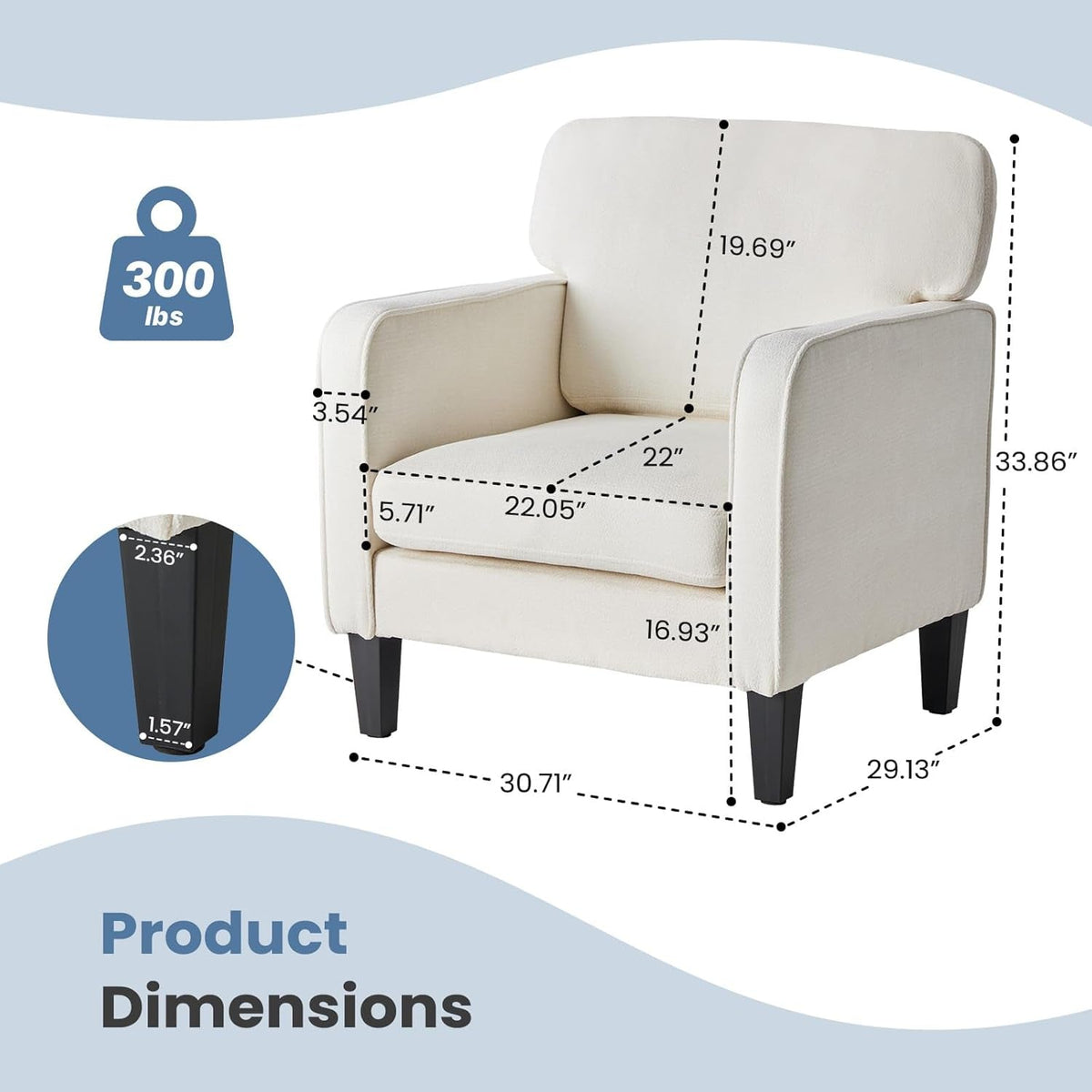 White Midcentury Modern Upholstered Accent Lounge Chair