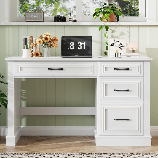 Cream White Farmhouse Executive Desk Featuring Drawers