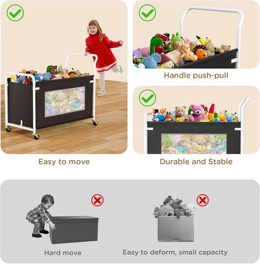 Large Toy Storage Chest Black Heavy Duty 360 Wheels Nursery