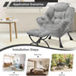 Large Light Gray Upholstered Armchair Folding Ottoman
