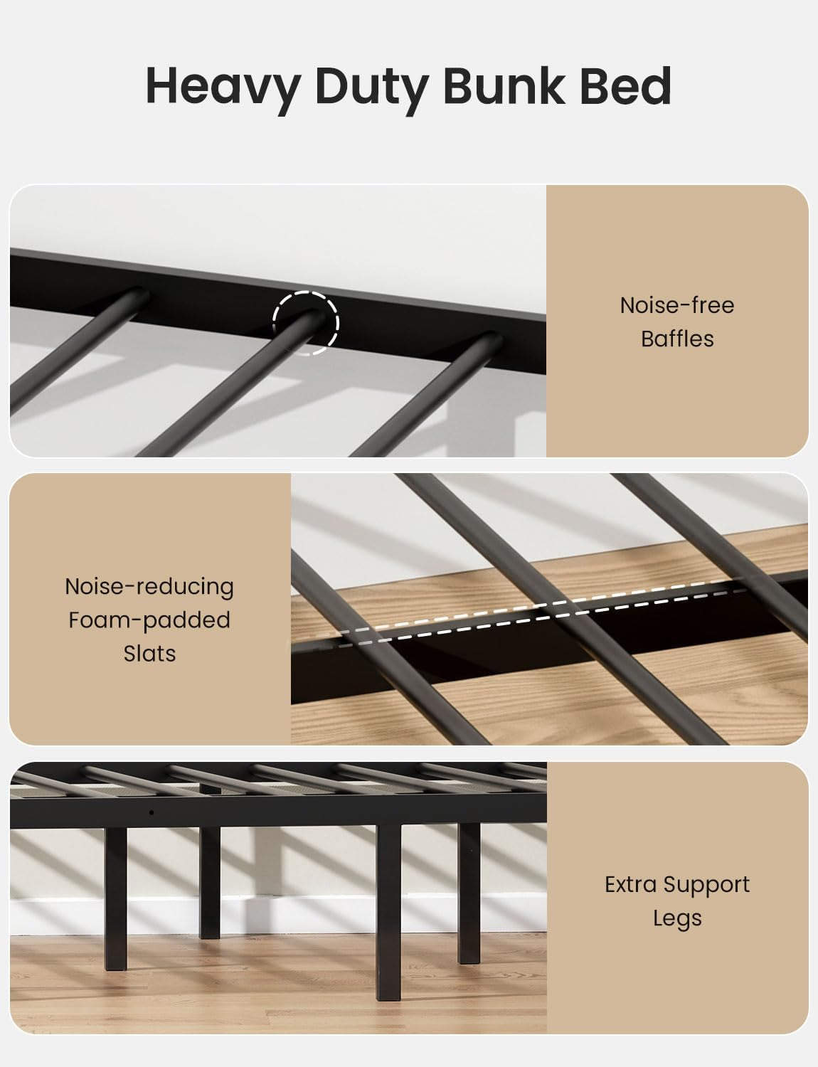 Twin XL Queen Bunk Bed Black Industrial Grade Steel Frame