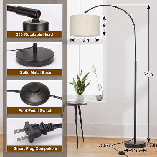Matte Black Arc Floor Lamp With Adjustable Shade Living Room-1
