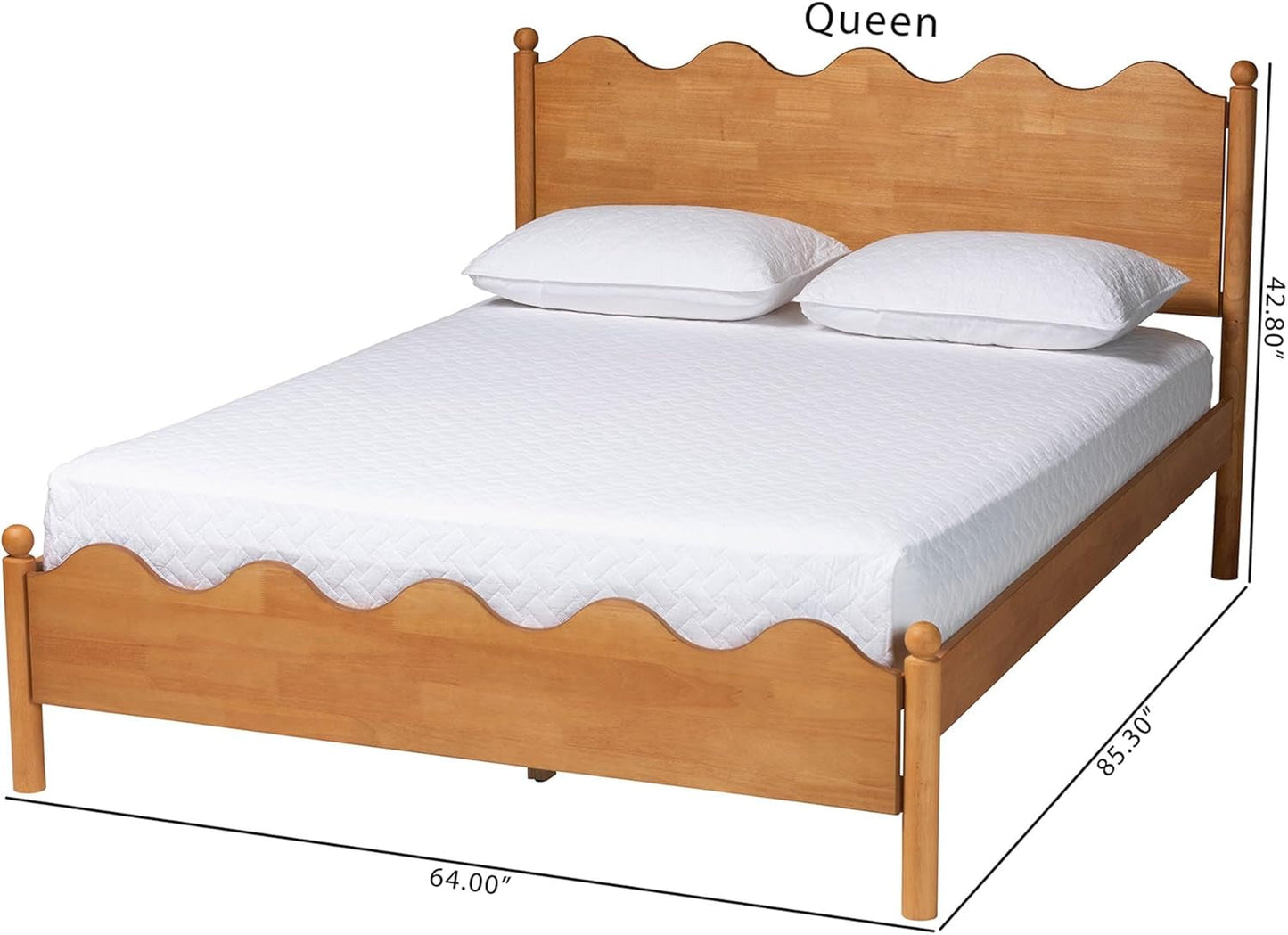 Queen Platform Bed Oak Brown Contemporary Scalloped