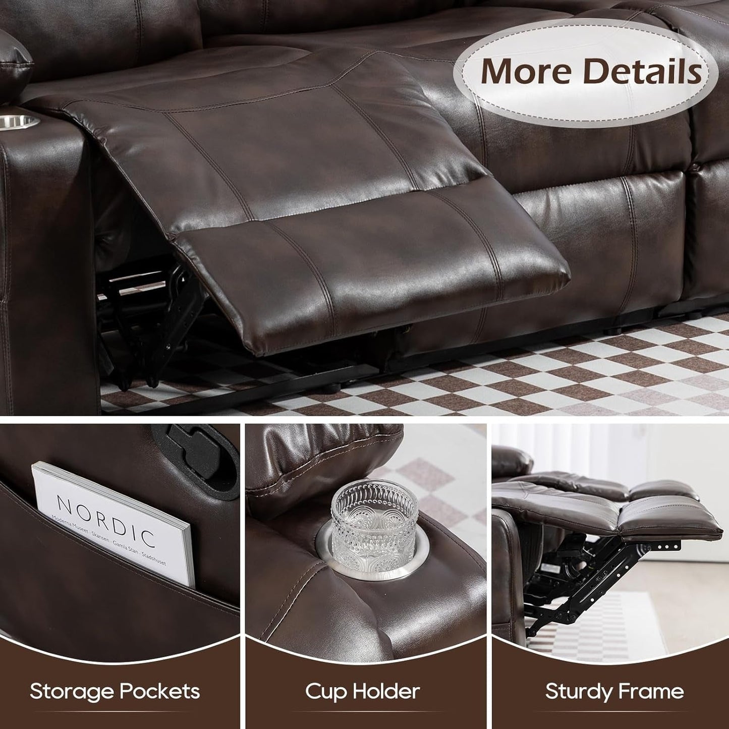 Chestnut Premium Recliner Sofa With Massage Deluxe