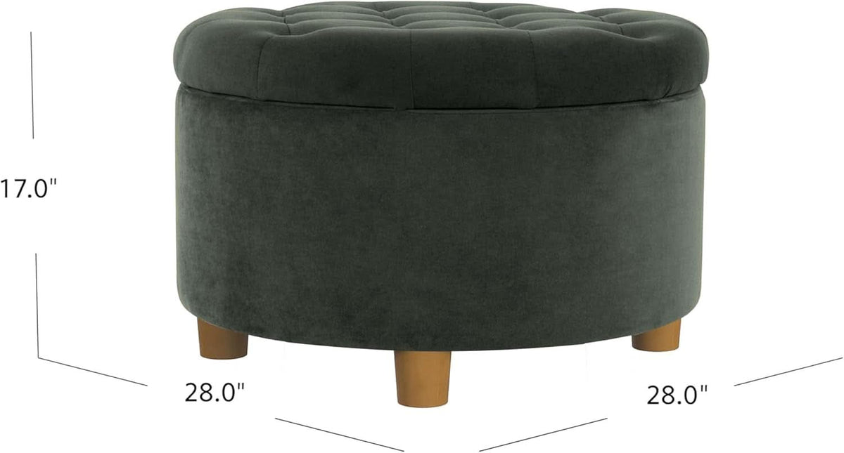 Handcrafted Loden Green Velvet Storage Ottoman 28In