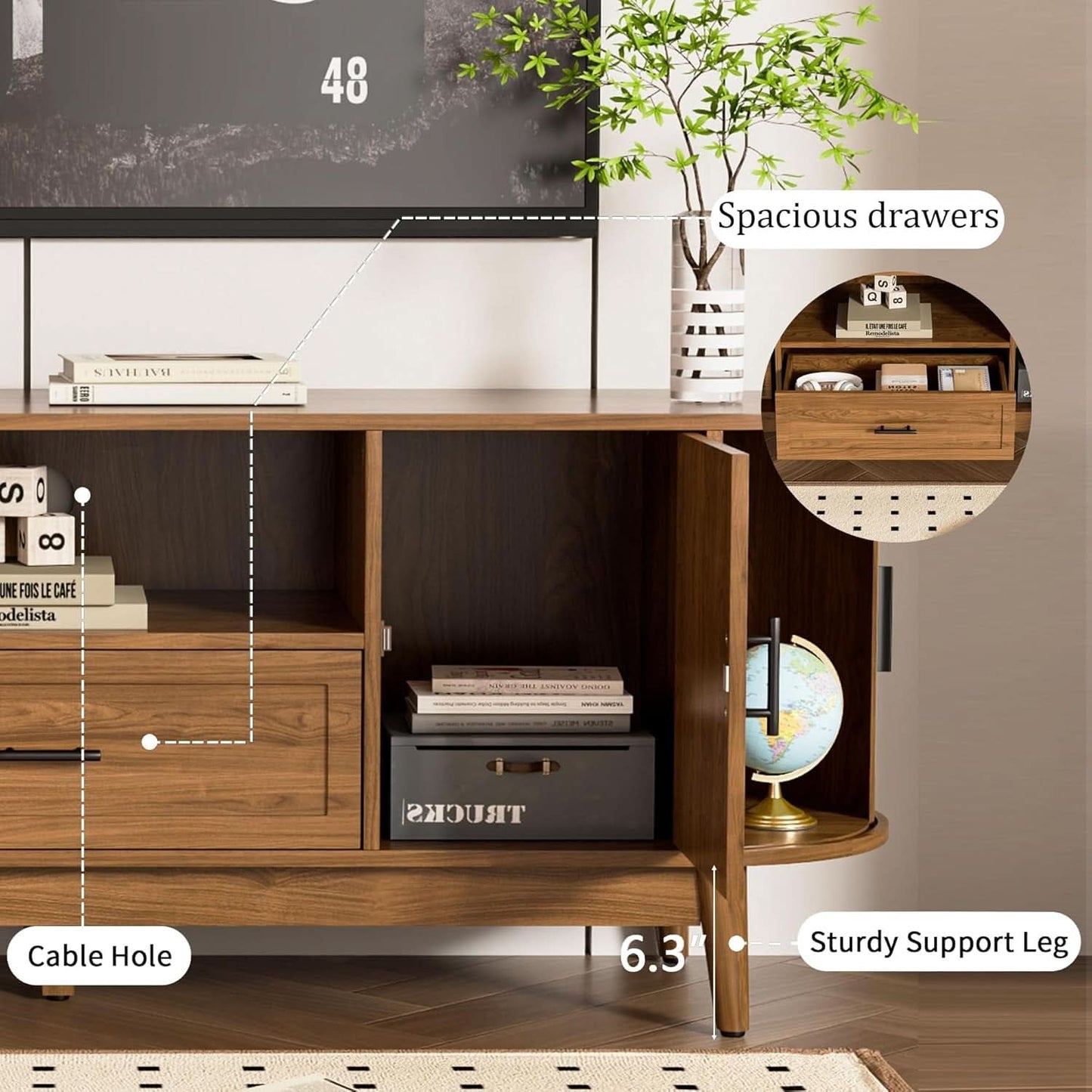 63 Inch Fluted Midcentury TV Entertainment Center Stand
