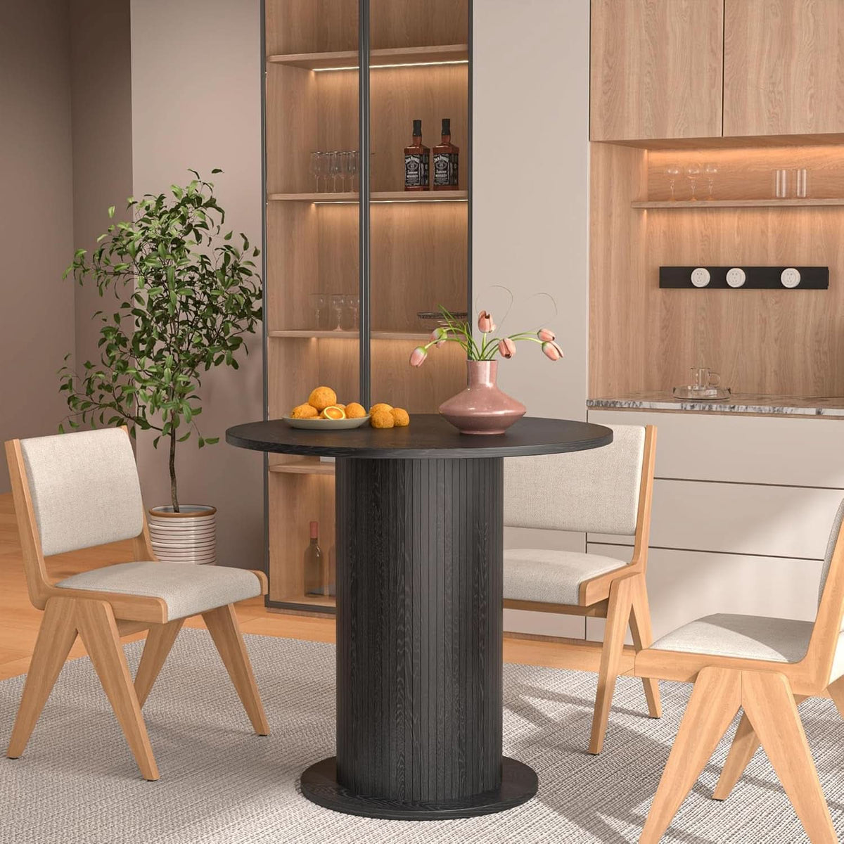 Round Dining Table 31.5 Inch Multifunctional Black