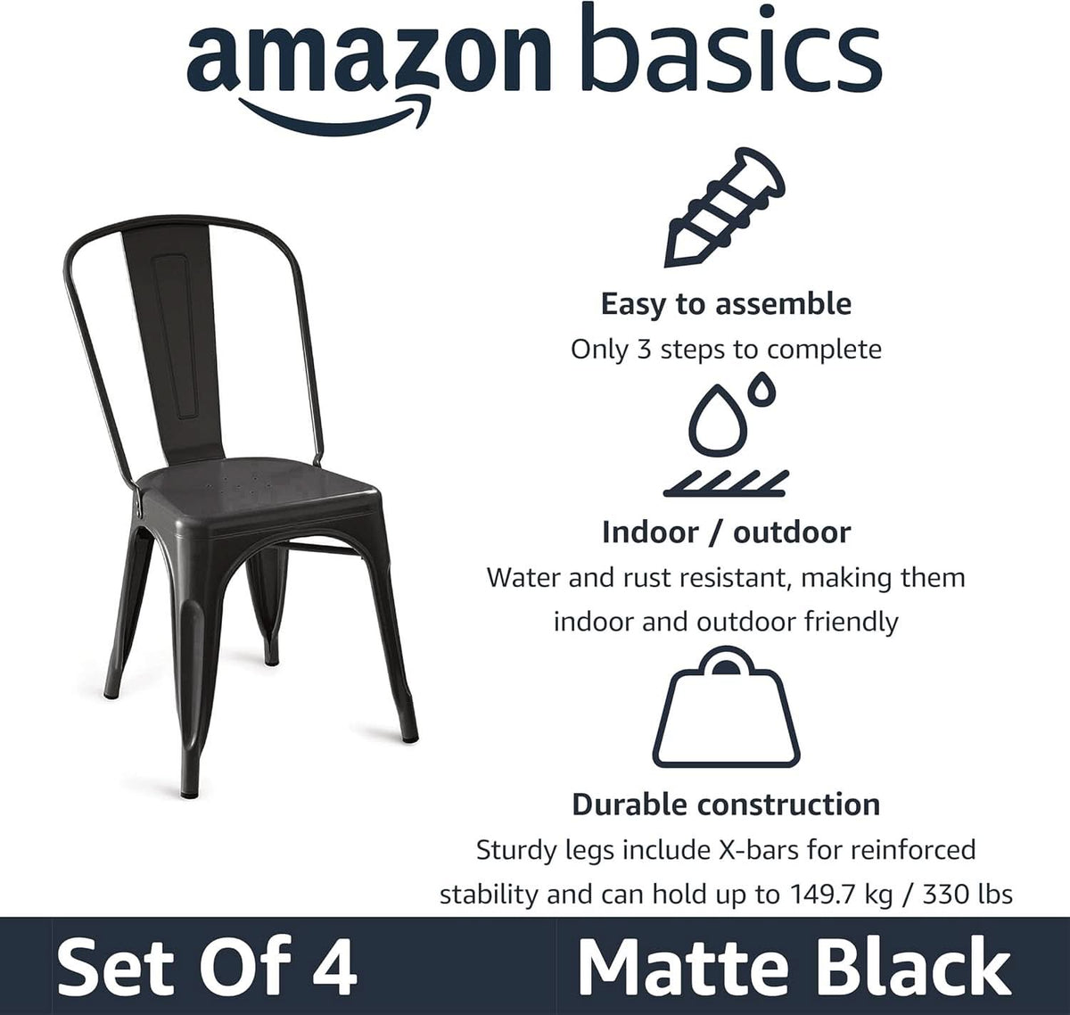 Matte Black Metal Dining Chairs Stackable Everyday