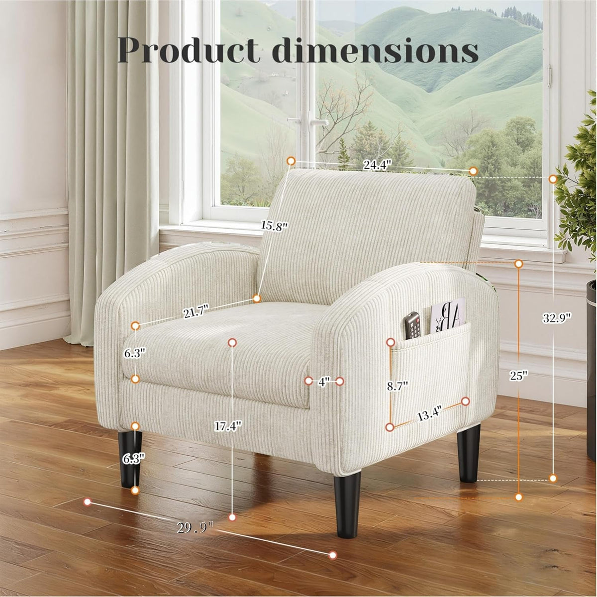 Beige Upholstered Midcentury Modern Compact Accent Chair