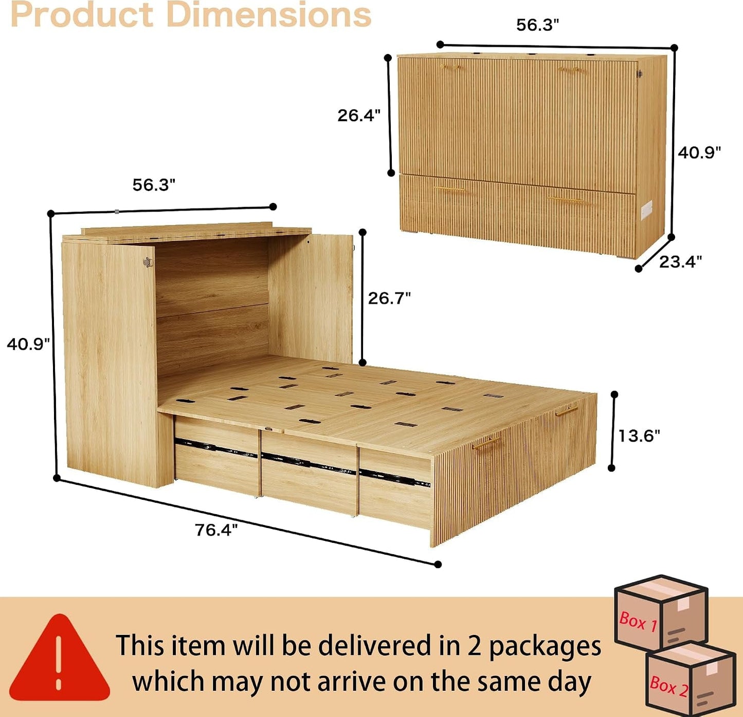 Oakwood Murphy Bed Cabinet With Integrated Charging