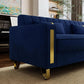 2 Piece Velvet Loveseat Sofa Set For Living Room 86 Inch Blue With Gold Metal Legs And 4 Pillows-3