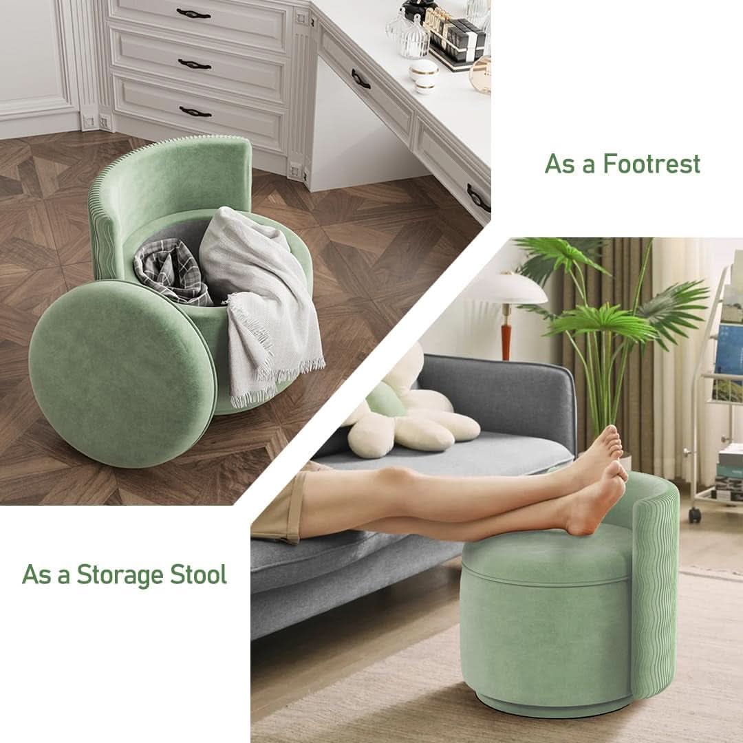 Emerald Velvet Vanity Ottoman With 360DegreeSwivel