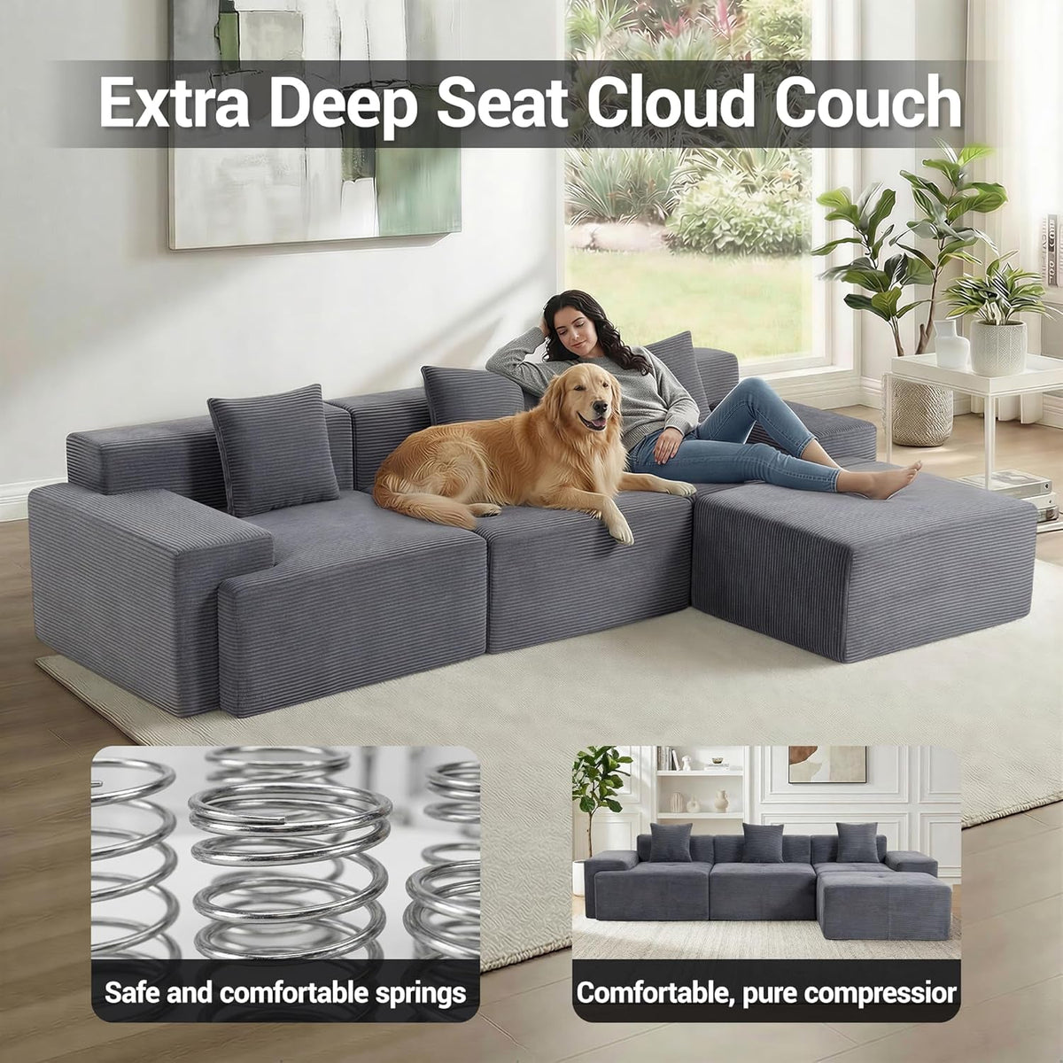 119 Inch Greyish Contemporary Modular Sectional Sofa