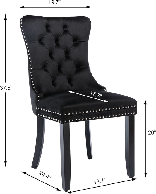 Black Velvet Dining Chairs Set of 4 with Solid Wood Legs