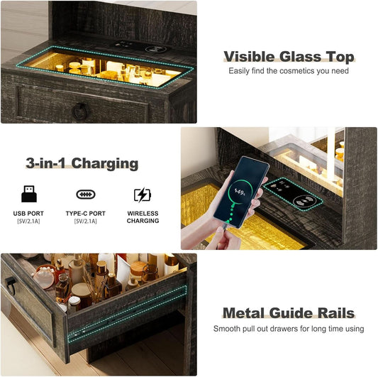 Compact Vanity Desk With Electroluminescent Mirror