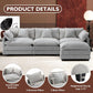 111 Inch L Shaped Modern Glam Sofa Sectional With Ottoman Cloud Foam Cushions Grey Chenille-3