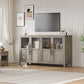 Fifty Five Inch Grey Buffet Cabinet Glass Doors Storage