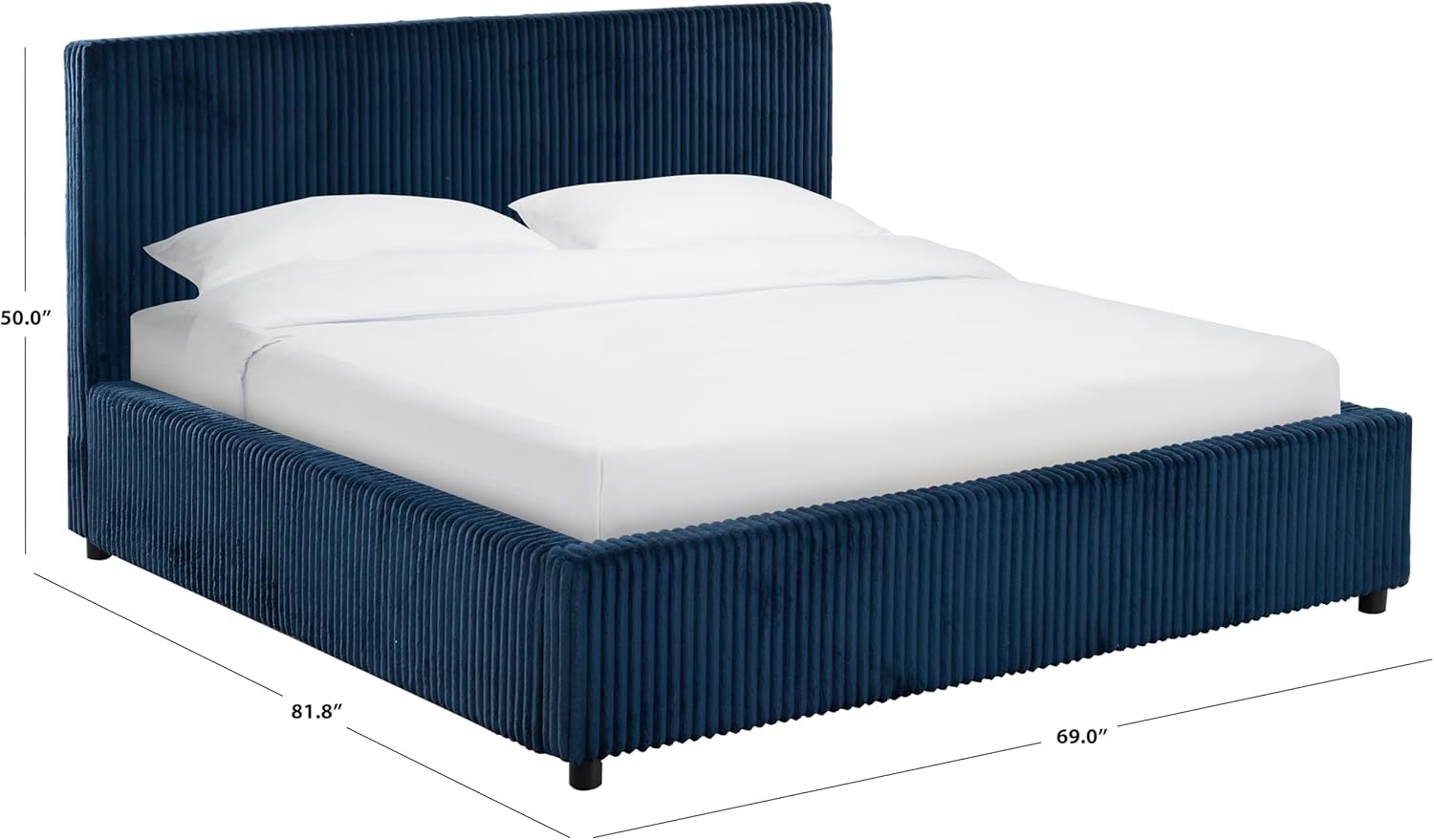 Navy Corduroy Queen Bed With Headboard Tufting Detail-2