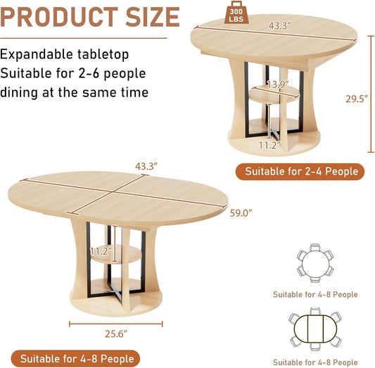 Natural Oak Extendable Round Dining Table Furniture