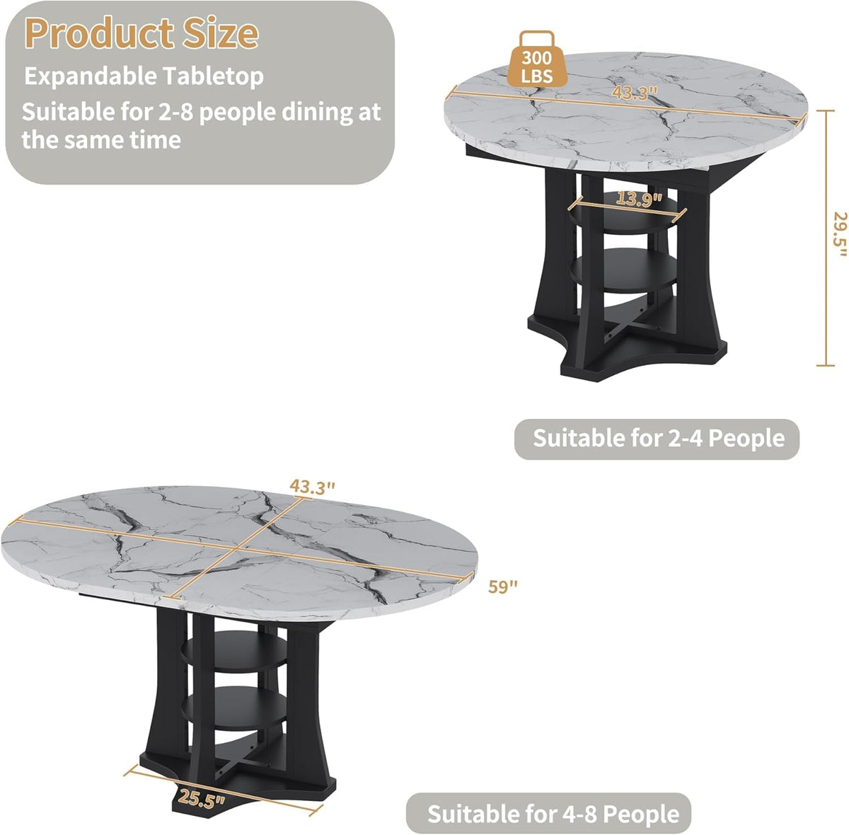 Extendable Dining Table 43 To 59 White Faux Marble Oval