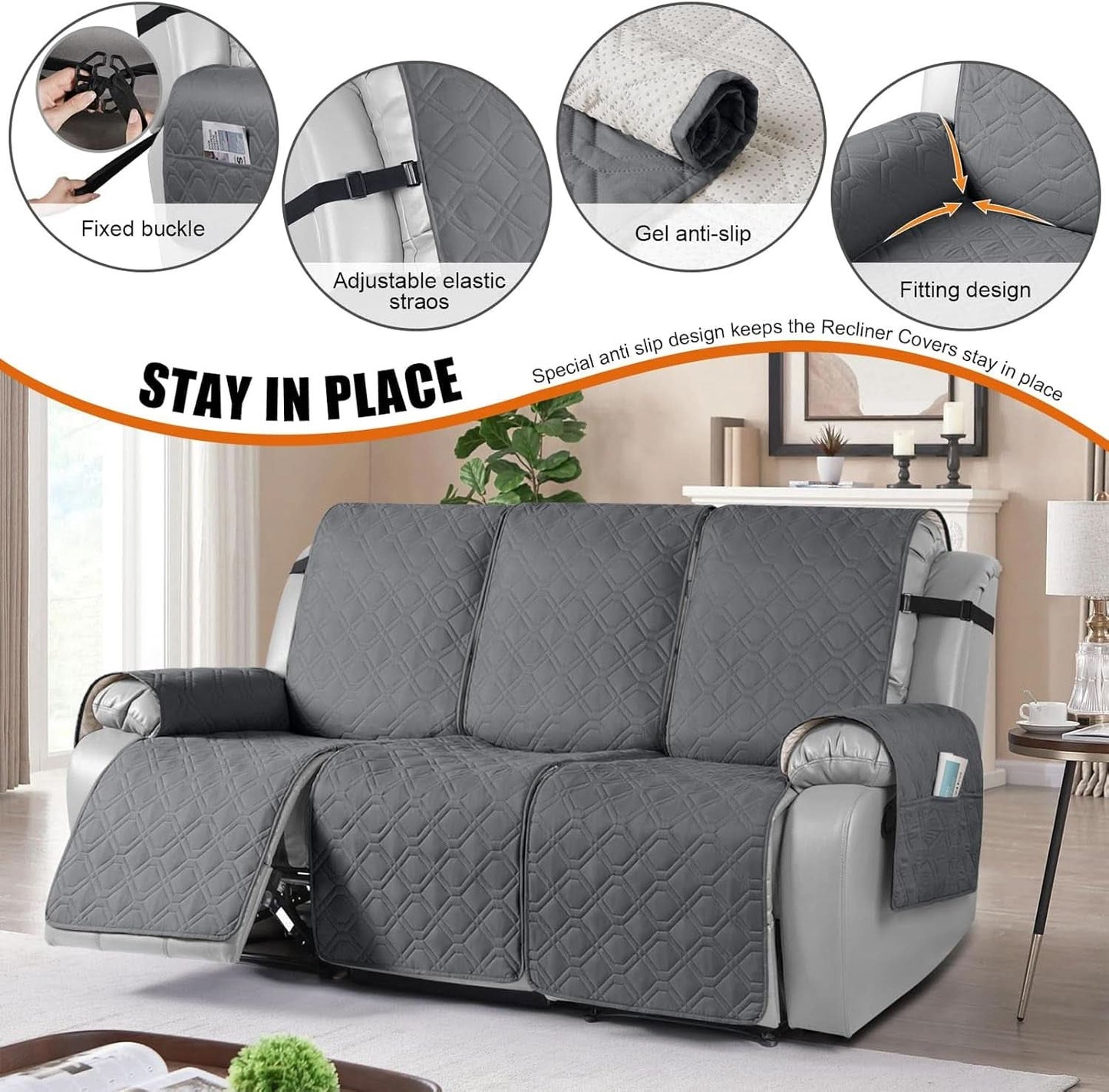 Waterproofing Recliner Cover Charcoal Gray Non Slip