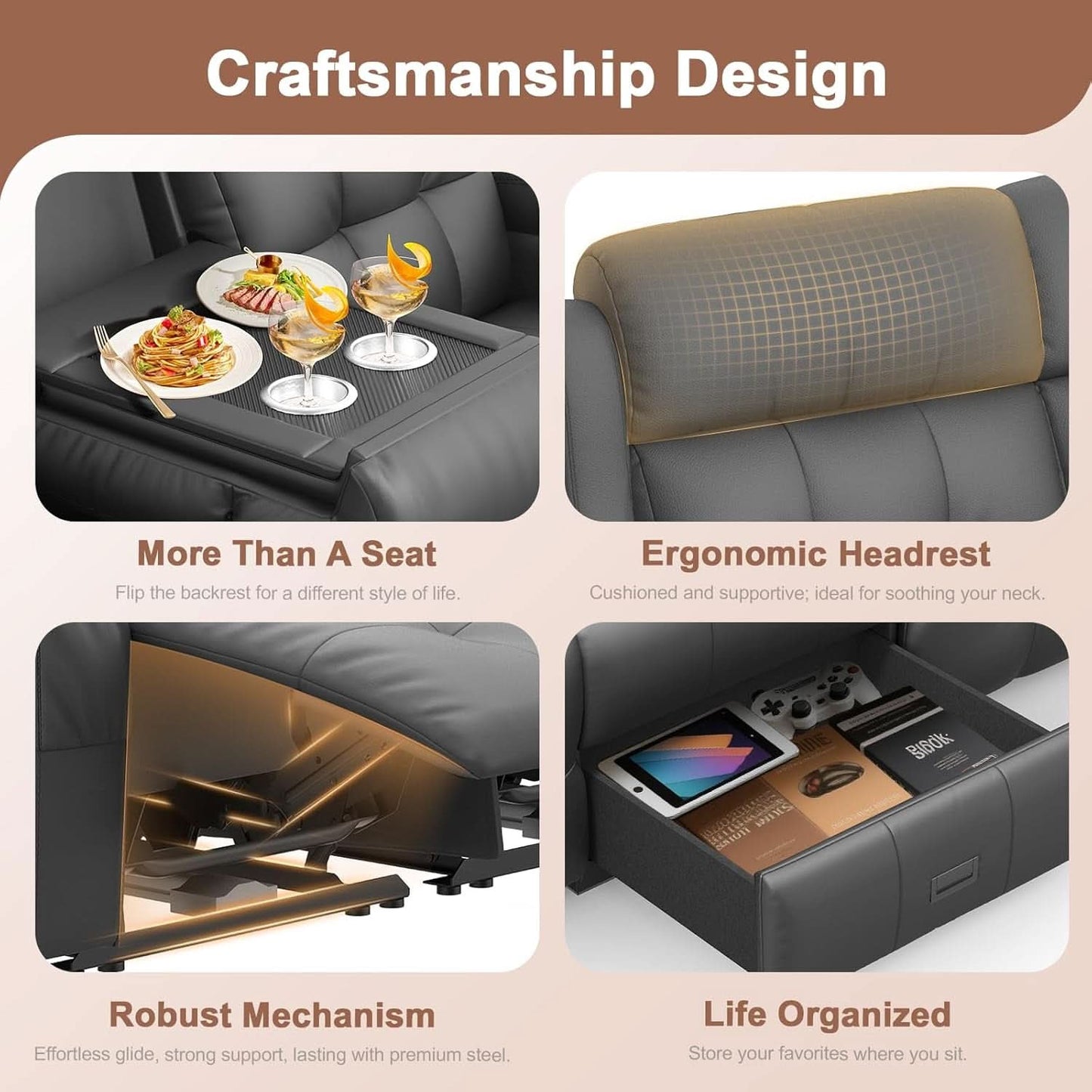 Recliner Sofa With Extra Oversized Storage Cupholders