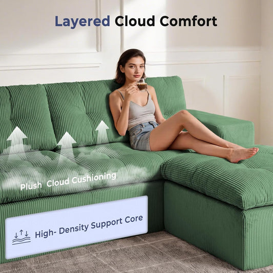 Emerald Green Modularized Sectional Sofa With Ottoman