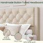 Queen Bed Frame Beige Linen Upholstered Storage Drawers