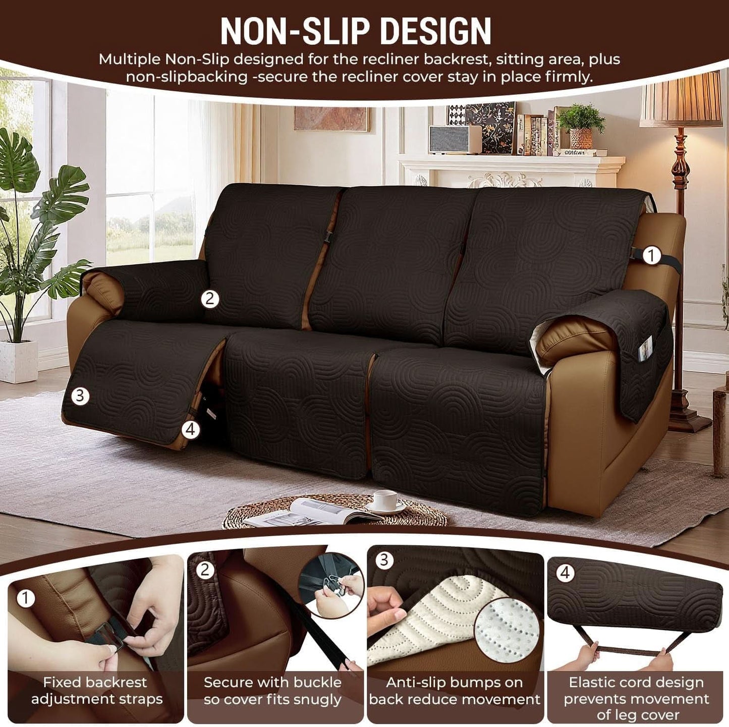 Recliner Sofa Slipcover 3 Seater Chocolate Waterproof