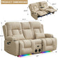 Beige Leatherette Power Reclining Loveseat With Massage