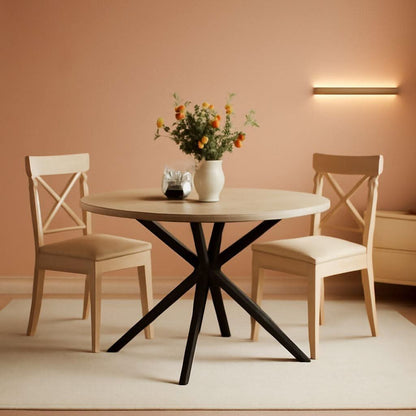 Round 47 Inch Circular Dining Table Natural Oak Finish