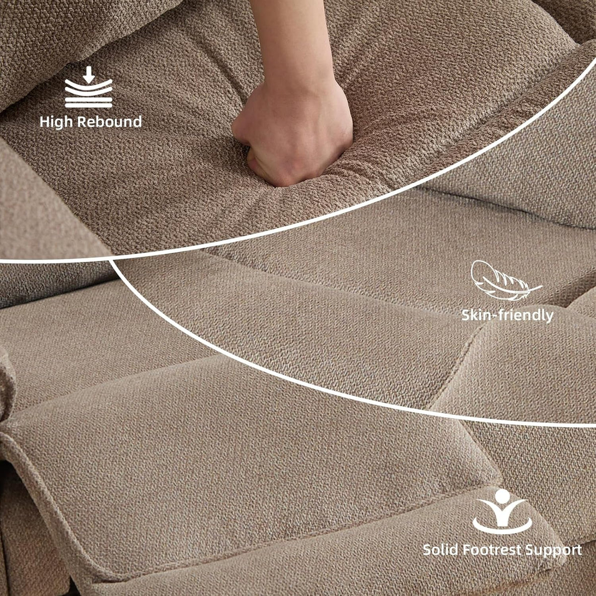 Power Reclining Khaki Sofa For Modern Living Room Spaces