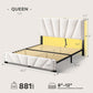 Queen Size Beige Velvet Upholstered Headboard Bed Frame