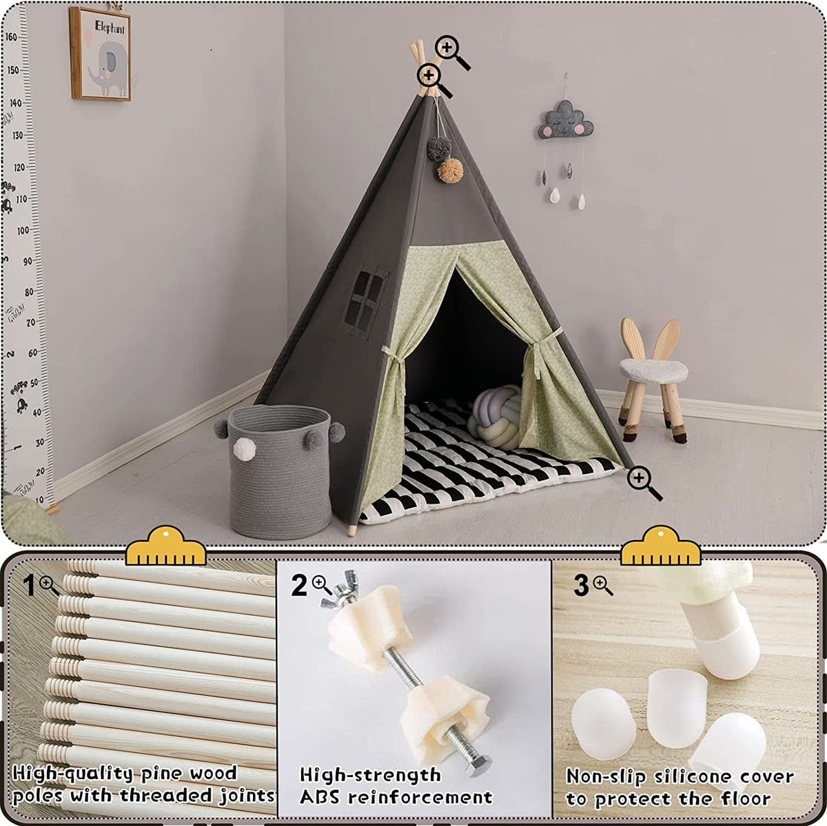 Charcoal Grey Teepee Playhouse With Cushioned Mattress
