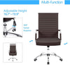 Ribbed PU Leather Office Chair With Arms Brown Adjustable