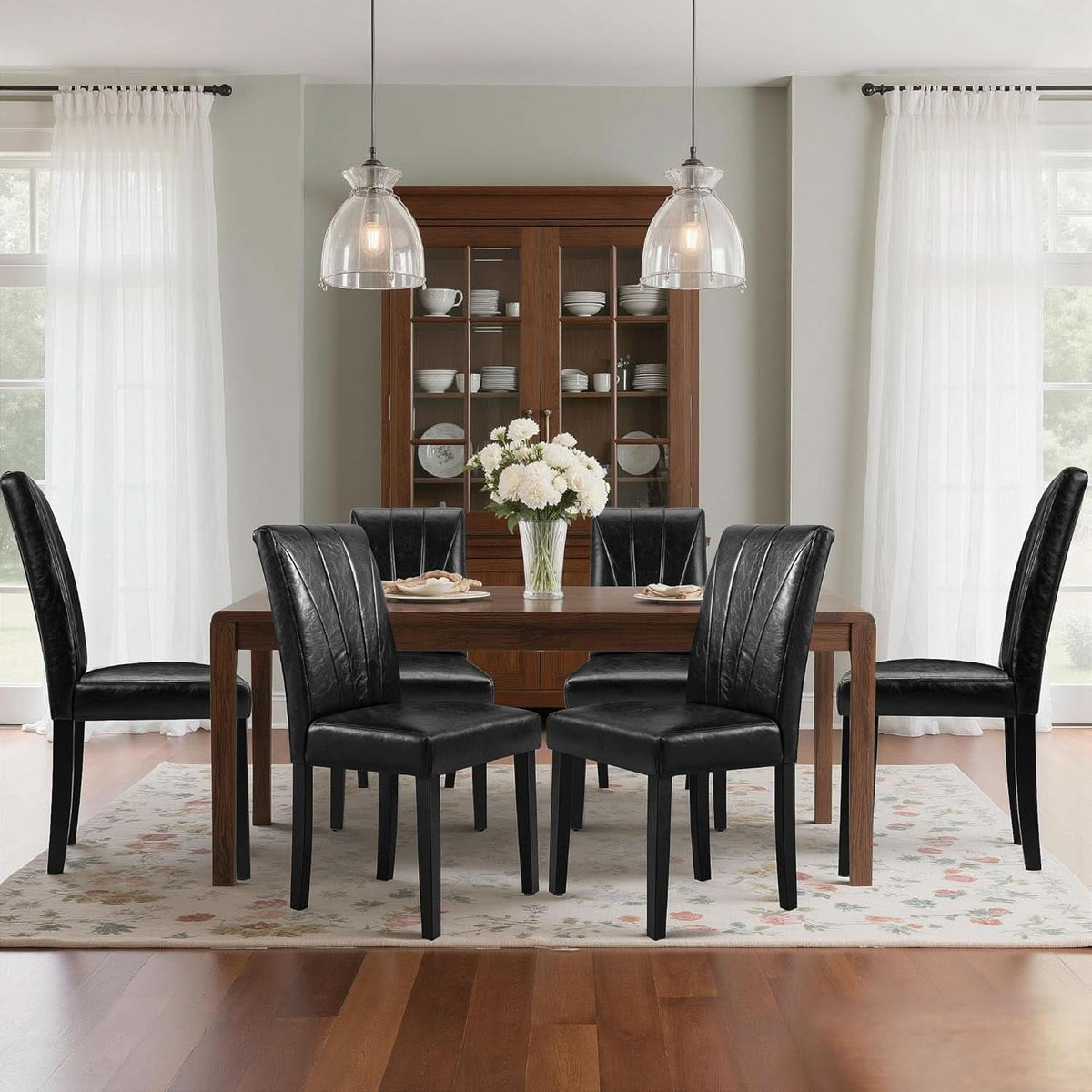 Six Black PU Leather LuxuriouslyUpholstered Dining Chairs