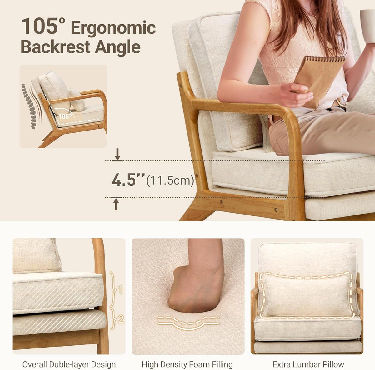 Beige Upholstered Accent Chairs With Lumbar Pillows-3