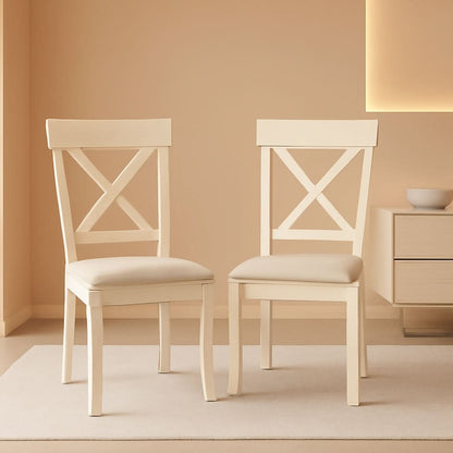 Prato Wood Cross Back Dining Chairs Antique White Tan