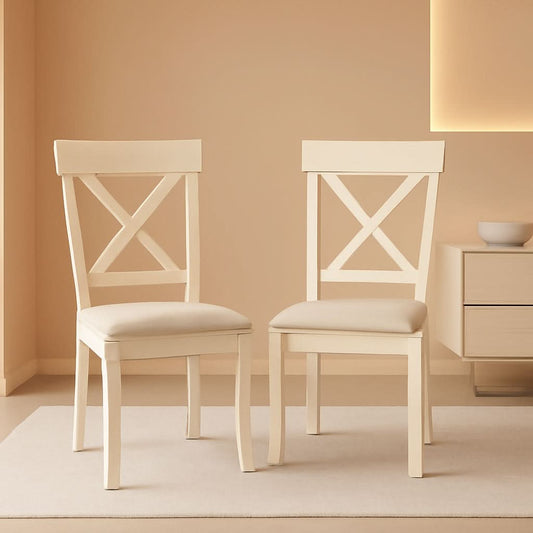 Prato Wood Cross Back Dining Chairs Antique White Tan